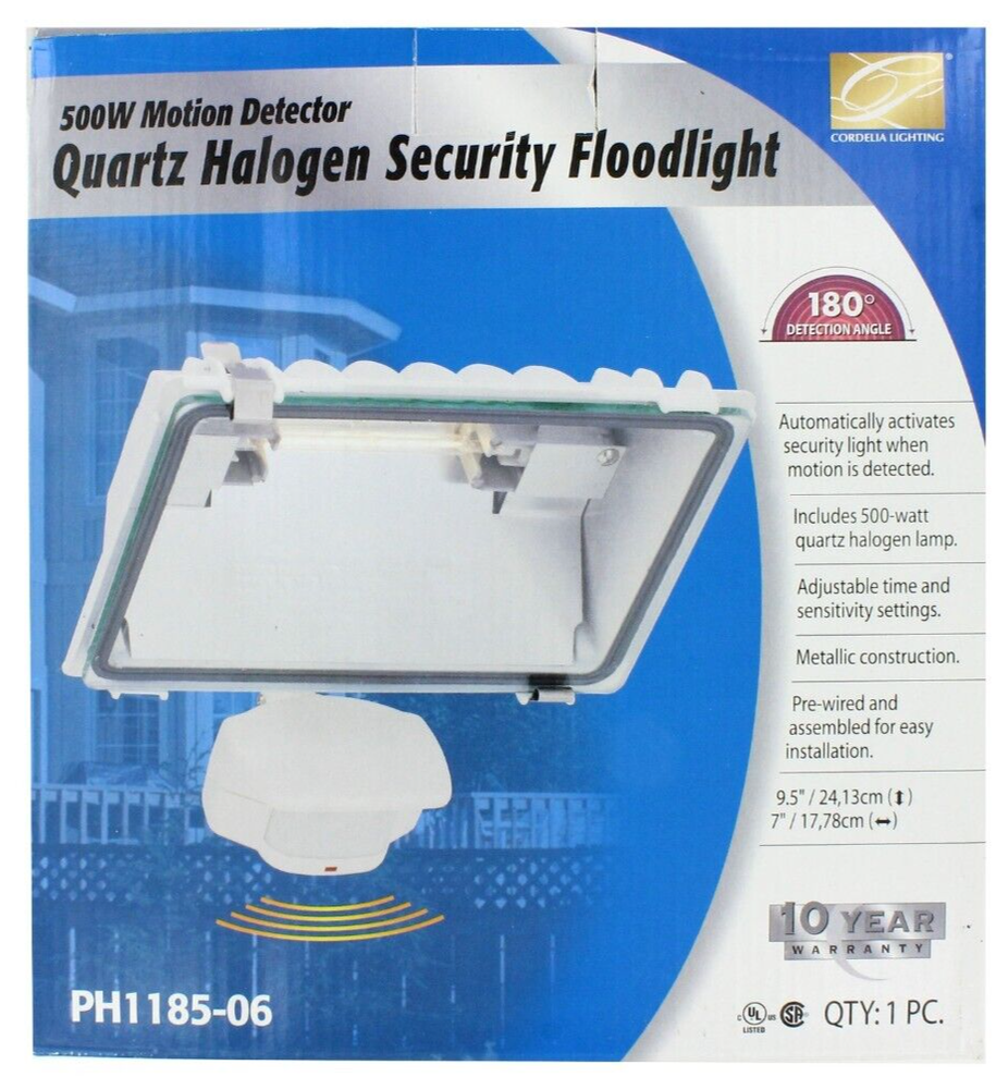 Quartz Halogen Security Floodlight PH1185-06 500W 180° Motion Detector - White