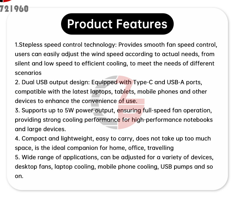 5W DC5V 2A Fan Controller Stepless Speed Control w/ Switch USB Protection Type-C