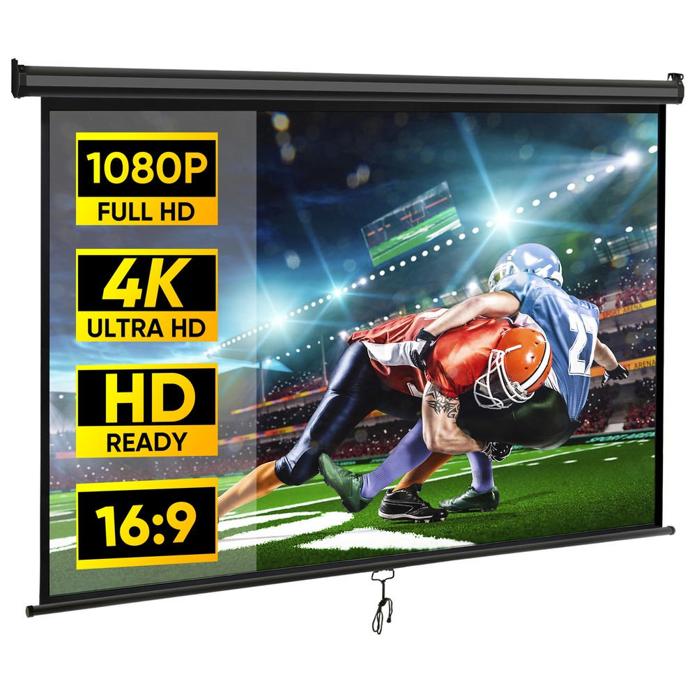 Projector Screen Manual Pull Down 80"16:9HD Projection Screen Home Theater Black