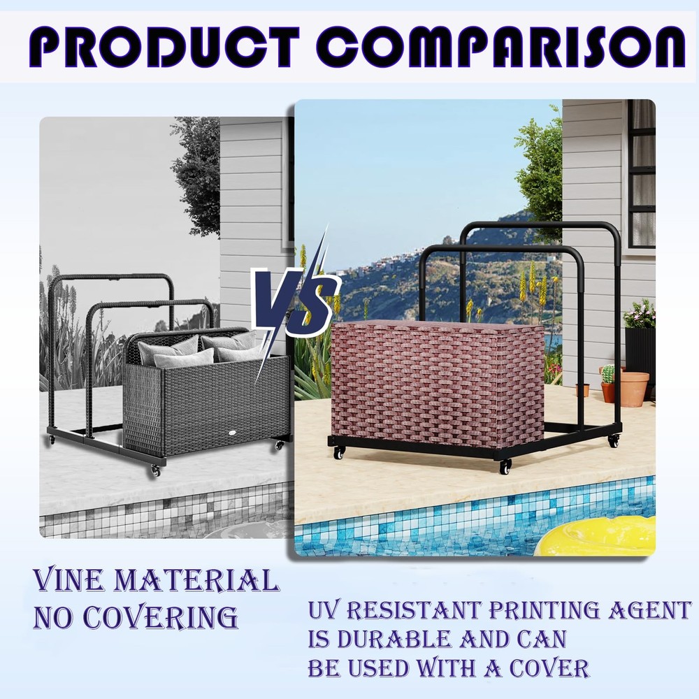 Pool Storage, Pool Float Storage Bin with Wheels, Waterproof Metal with Ratta...