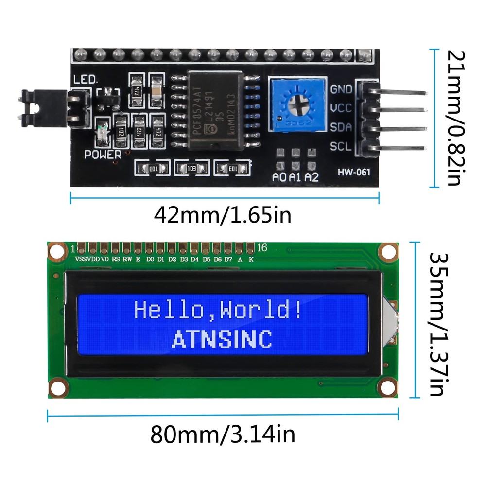 4-Pack 16x2 LCD Display Module I2C Blue Backlight for Arduino DIY IoT Projects