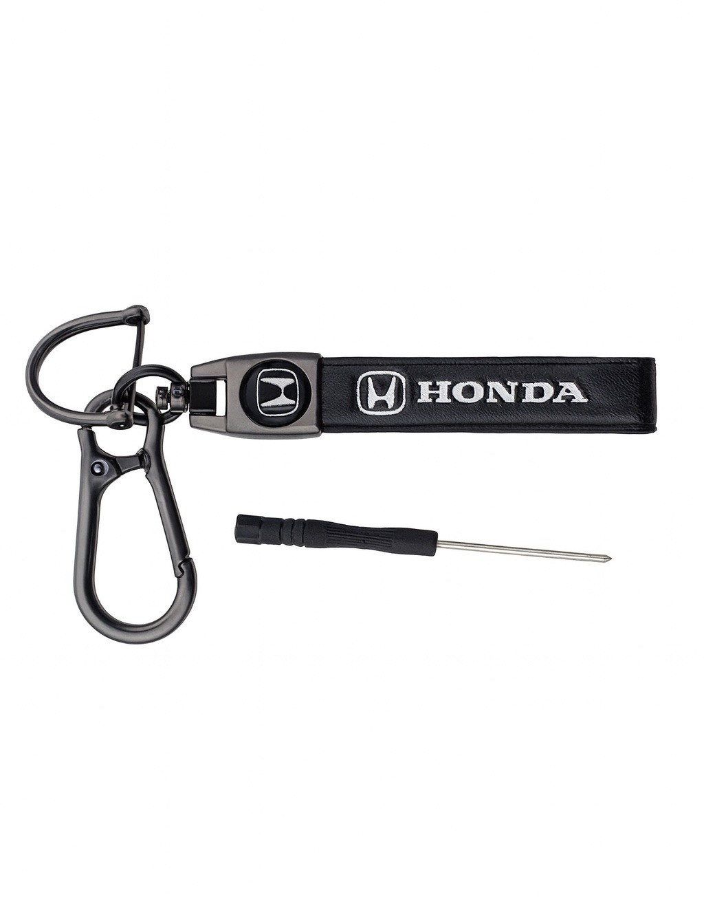 Honda Genuine Leather Black Chrome Metal Ring Car Keychain