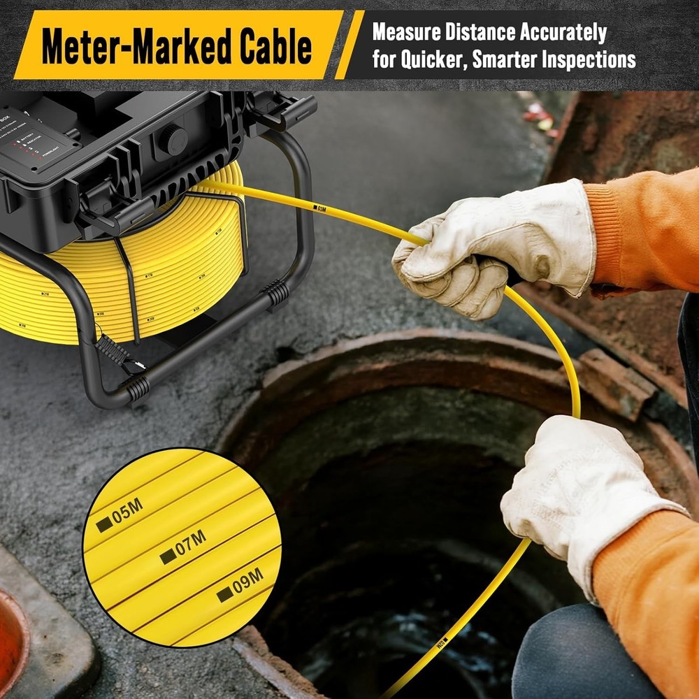 9" 100ft Self-Leveling Sewer Camera Pipe Inspection Camera with Meter Marking