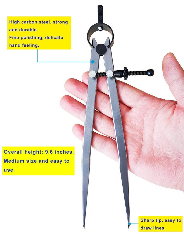 8-inch Adjustable Lockable Steel Wing Divider Leather Compass Scribe Tool