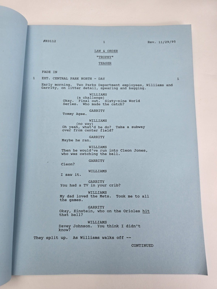 LAW & ORDER / Ed Zuckerman 1995 TV Script, Laila Robins, David Garrison "Trophy"