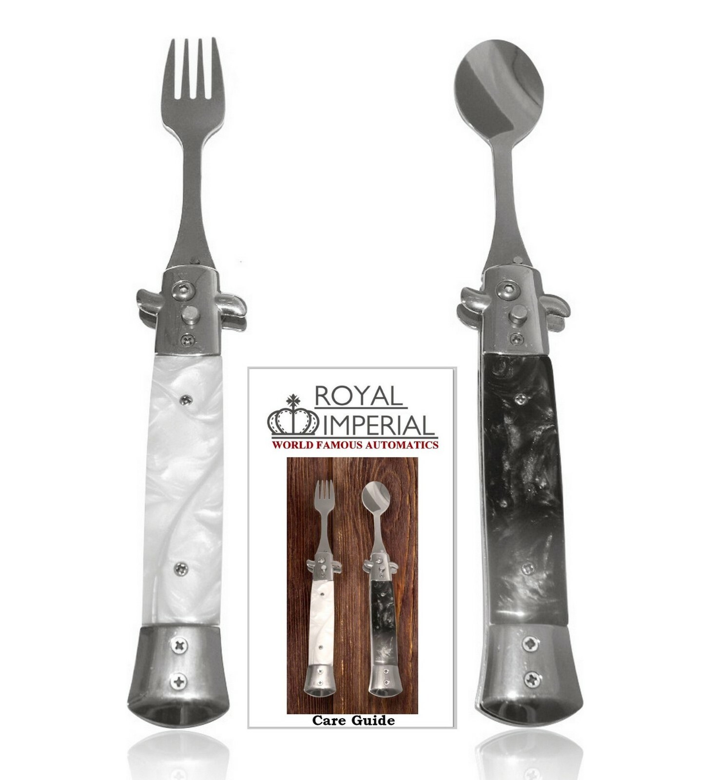 Royal Imperial Switchblade Hobo Pocket Knife Style Camping Fork and Spoon Set