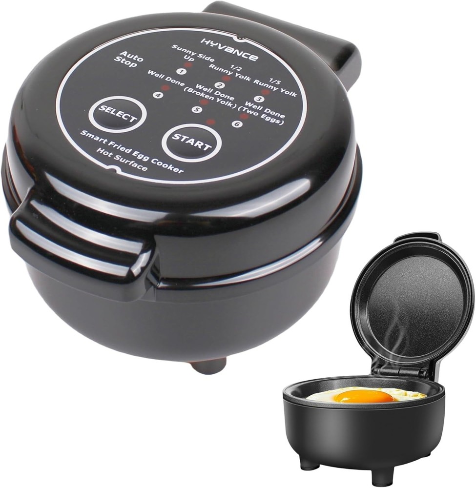 Automatic Fried Egg Cooker for 6 Styles, Non-Stick Black