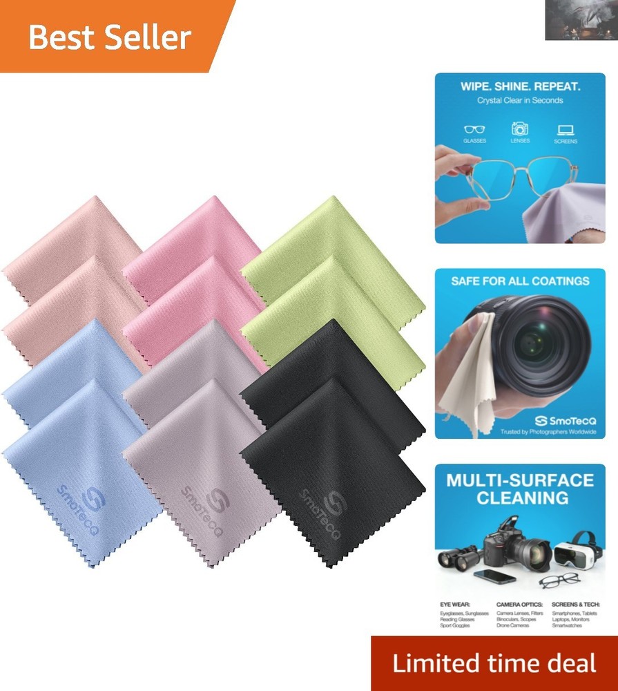 Scratch-Free 12-Pack Microfiber Eye & Screen Cleaning Cloths – Assorted Colors