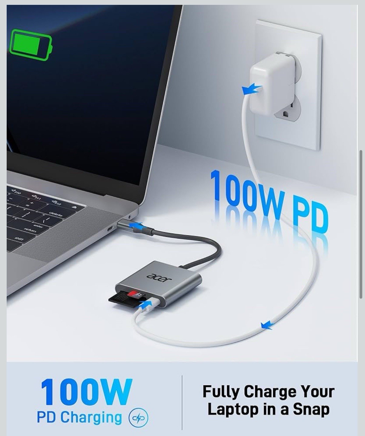 Acer SD 4.0 Card Reader UHS-II Micro SD USB C Dual Slot PD for iPhone MacBook