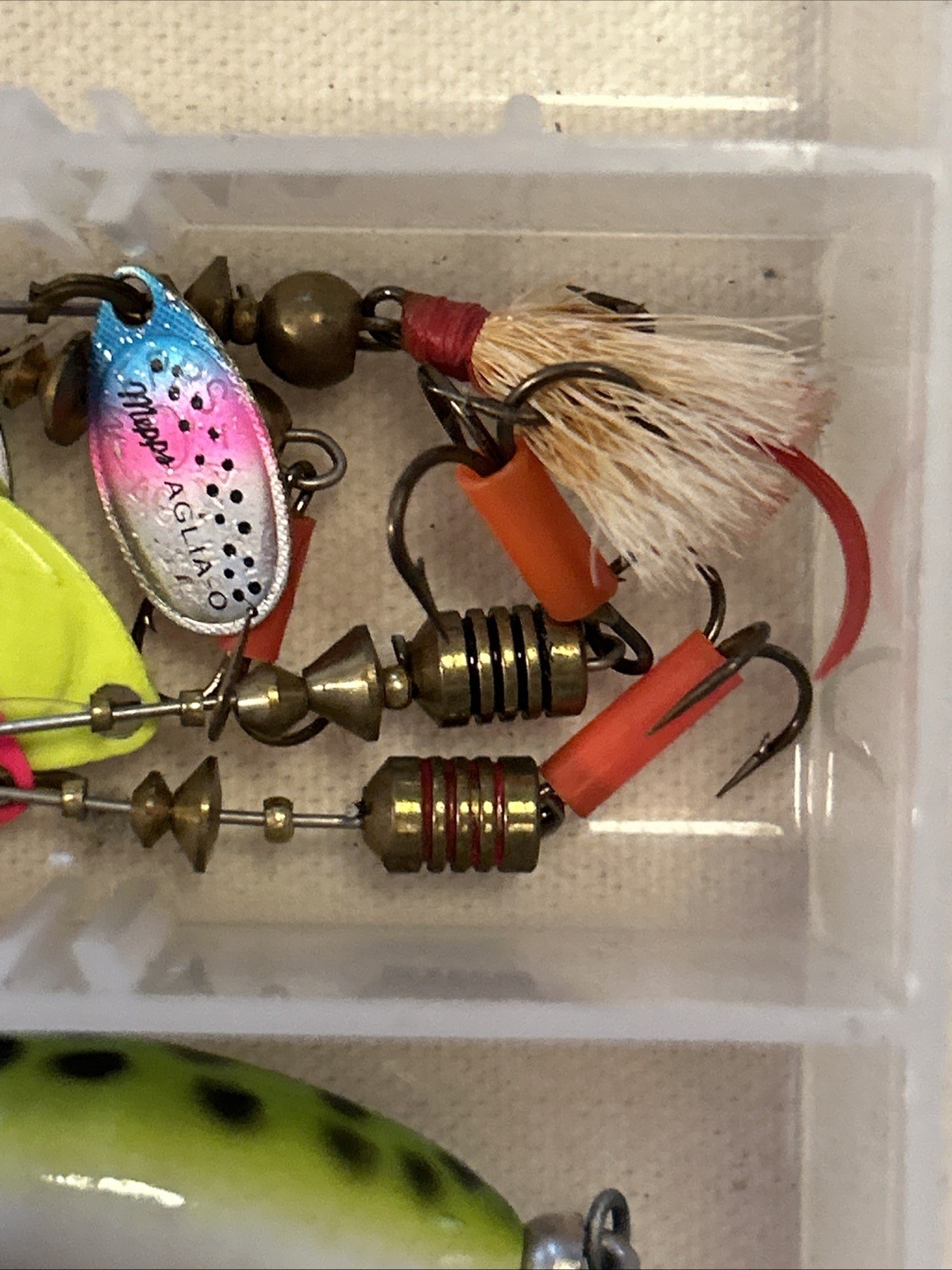 Plano Clear Tackle Box 3500 With Lures Weights Plastic Worms LOT Fishing Fish