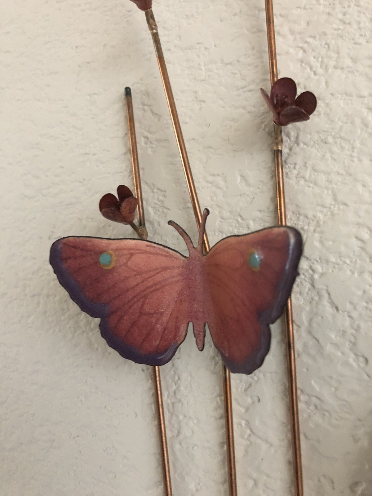 Lovely BUTTERFLY  FLOWER WALL SCULPTURE Bovano of Cheshire Copper Enamel Metal