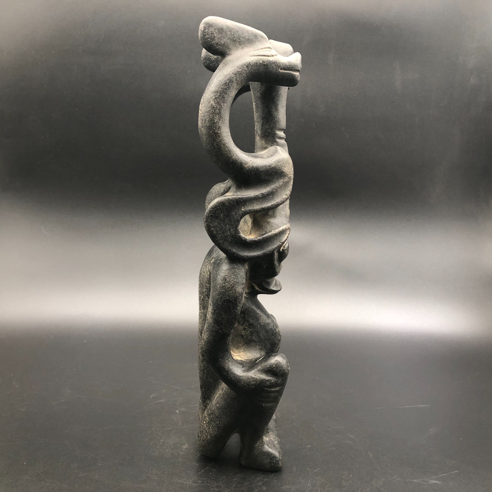 Old HongShan Culture Meteorite Jade Hand-Carved Sun God Helios&Pig Dragon Statue