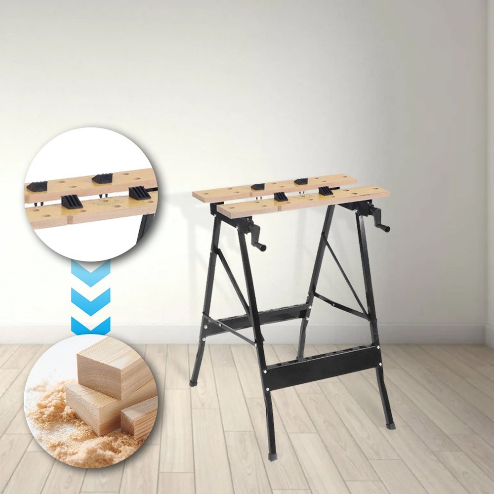 Folding Sawhorse Worktable 4 Bench Dogs Adjustable for Woodworking Projects