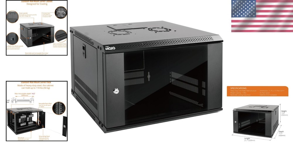 Durable 6U Wall-Mounted Server Cabinet - Adjustable Rail & Lockable Design