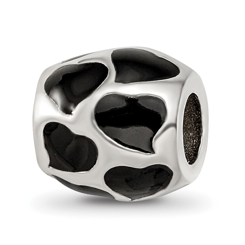 Silver Reflections Black Enameled Hearts Bead QRS1868