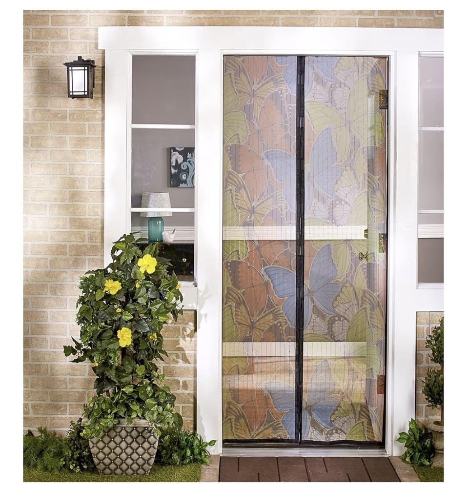 Butterfly Pattern - Quick Install Mesh Magnetic Screen 40” x 85.5” - Helps Ke...