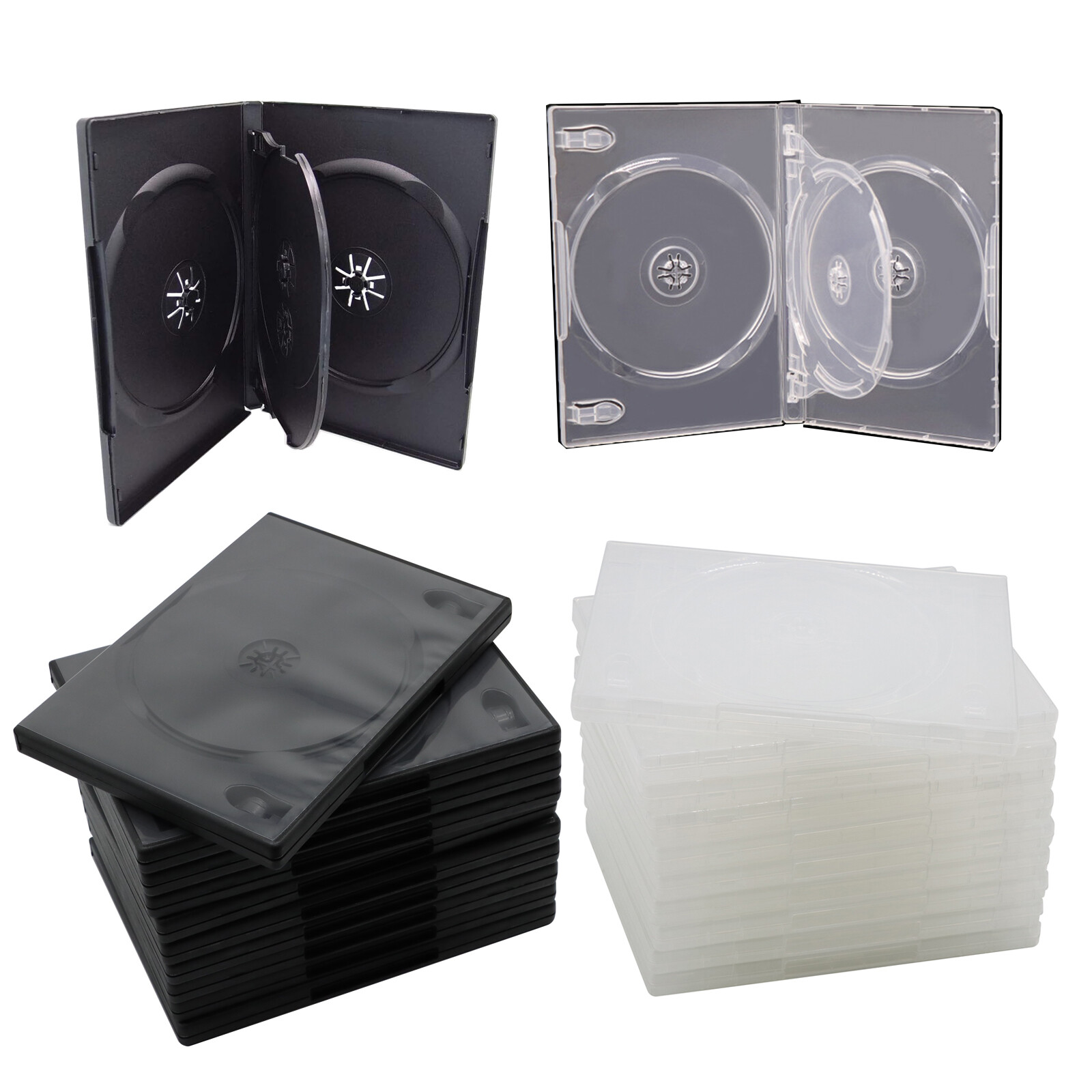 Lots Standard 4-Discs DVD Storage Replacement Cases Flip Cover Box 14mm Holder