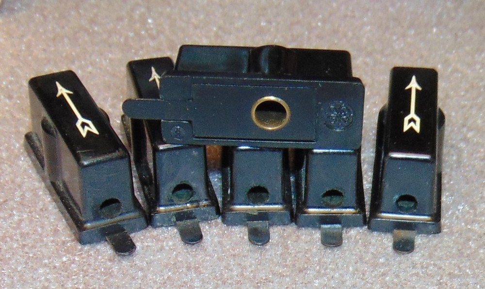 SIX NOS *HIGH GRADE SQUARE BLACK BAKELITE POINTER KNOBS VINTAGE GENERAL ELECTRIC