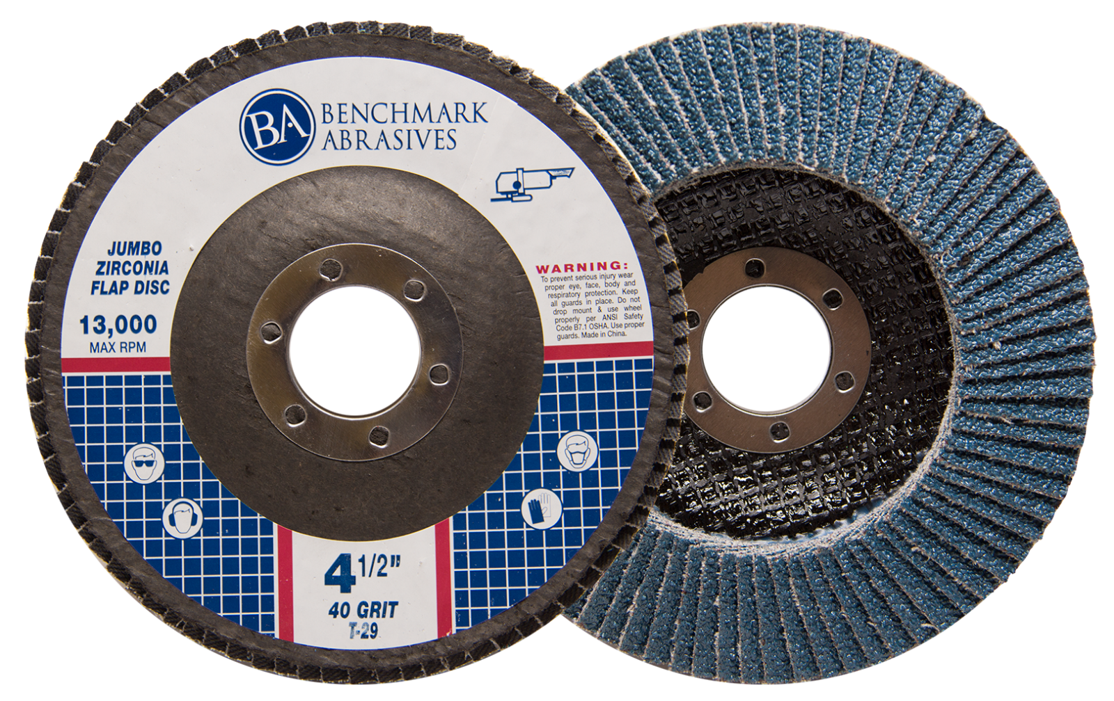 10 Pack 4.5” x 7/8" Jumbo 40 Grit Zirconia Flap Disc Grinding Wheels T29