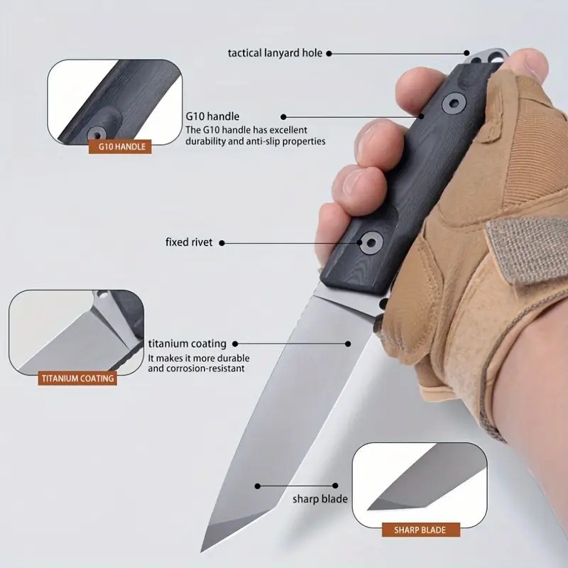 New 9.25" Tactical Fixed Blade Knife Deluxe Carbon Fiber Sheath 4.5" Tanto Blade