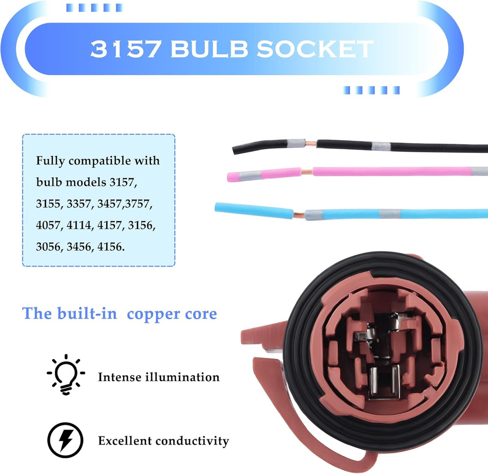 2PCS 3157 Bulb Socket,Turn Signal Socket/Tail Light Sockets/Brake Light Sockets