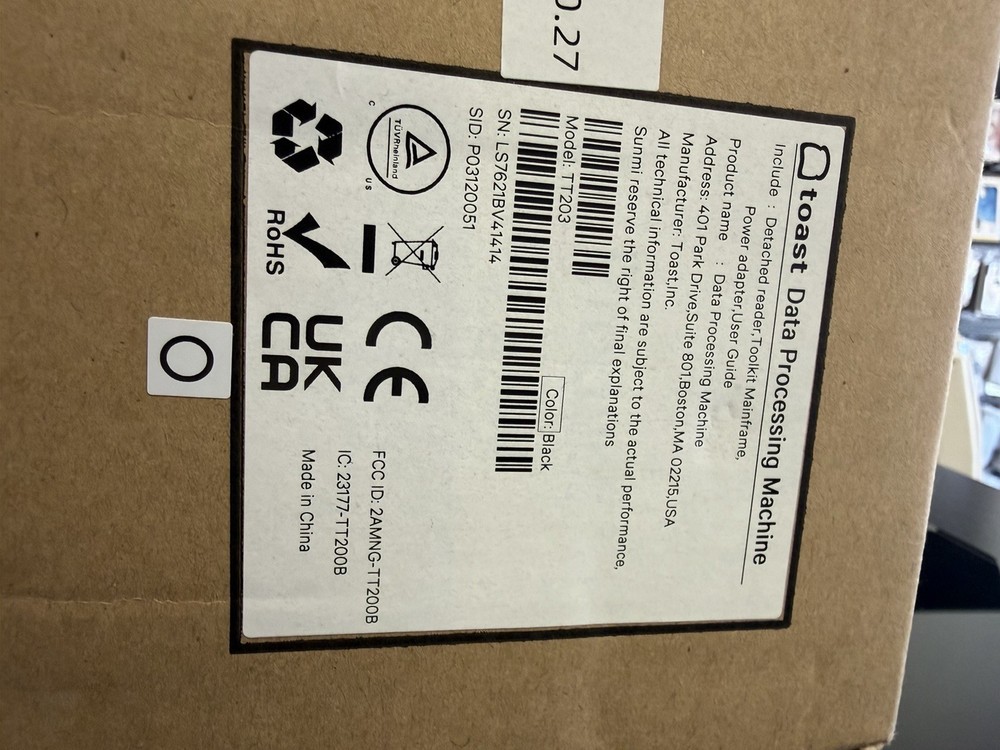 NEW Toast TT203 Data Processing Machine NO GUEST DISPLAY