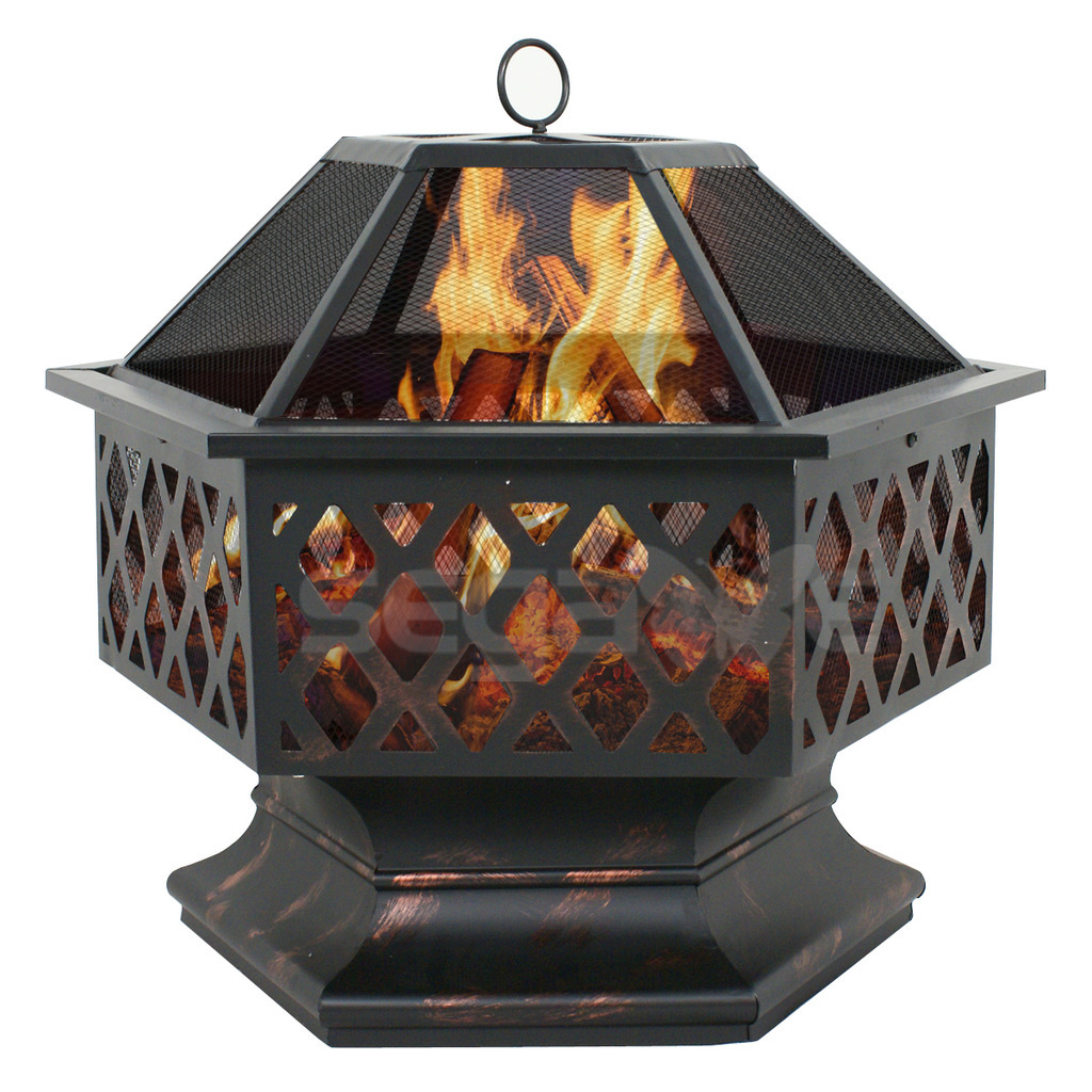 Hex Shaped Fire Pit Fireplace Firepit Bronze Finish Outdoor Home Garden Backyard