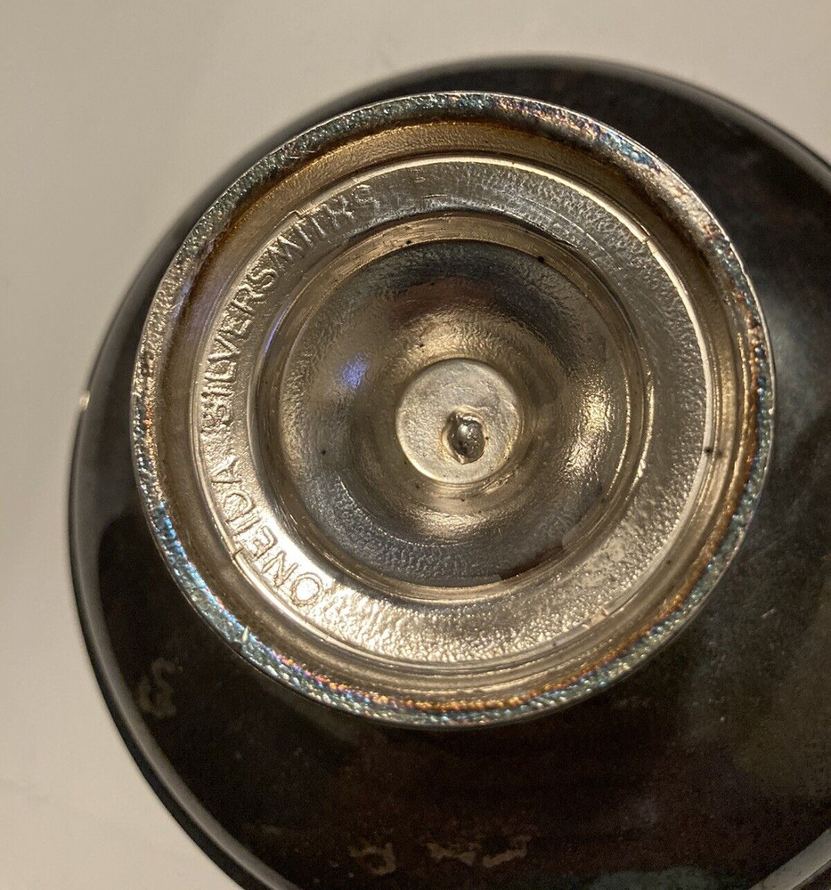 Onieda Silversmiths Pedestal Compote/Candy Dish with Blue Enamel Top Vintage