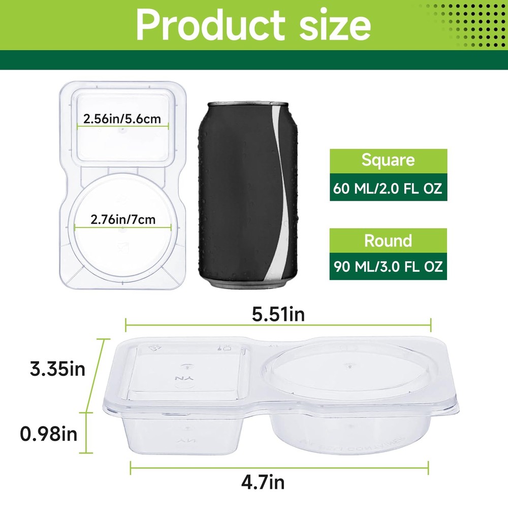 20 Sets Reusable Snack Containers with Lids,2-Compartment Small, Transparent