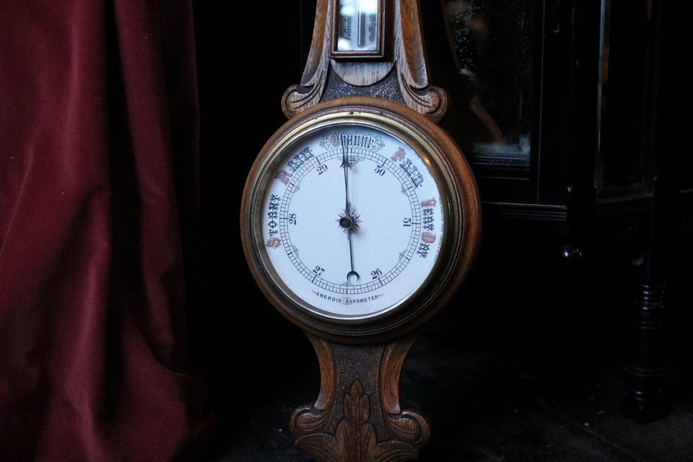 Large Antique Victorian Barometer / Thermometer