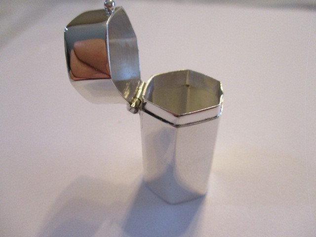 Sterling silver pill box hexagon shape tall Smooth all around soild 925