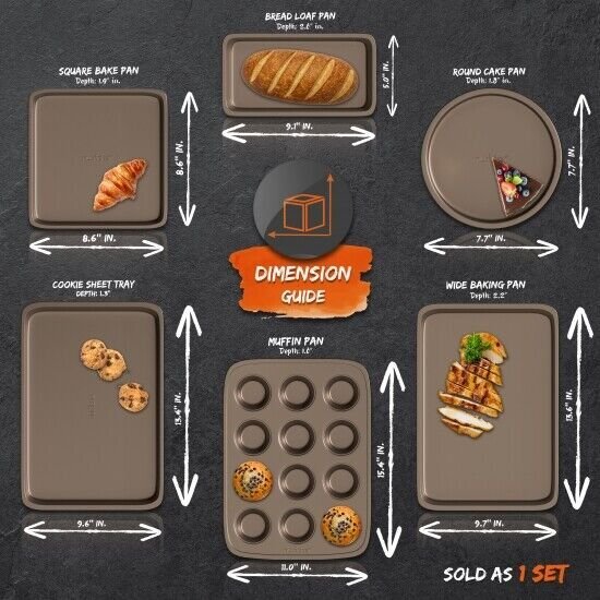 NutriChef NCBK6TR7 Oven Baking Pans - Non-Stick Bake Tray Sheet Bakeware Set