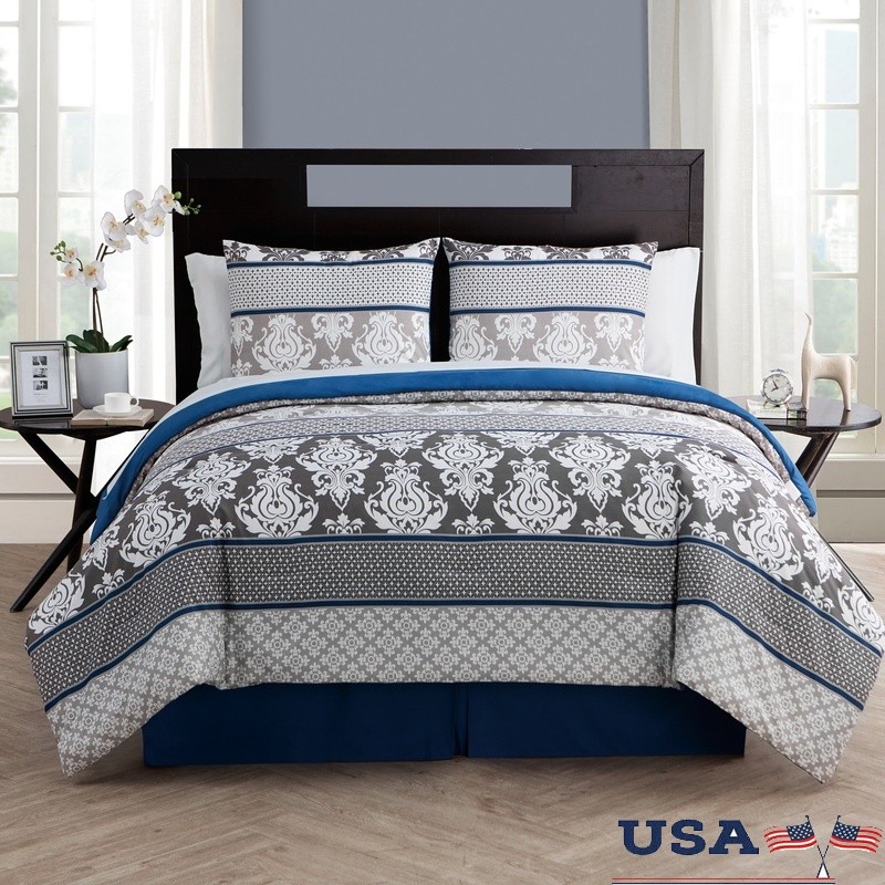 8 Piece Damask Bed in a Bag Comforter Set Soft Microfiber Machine Washable New