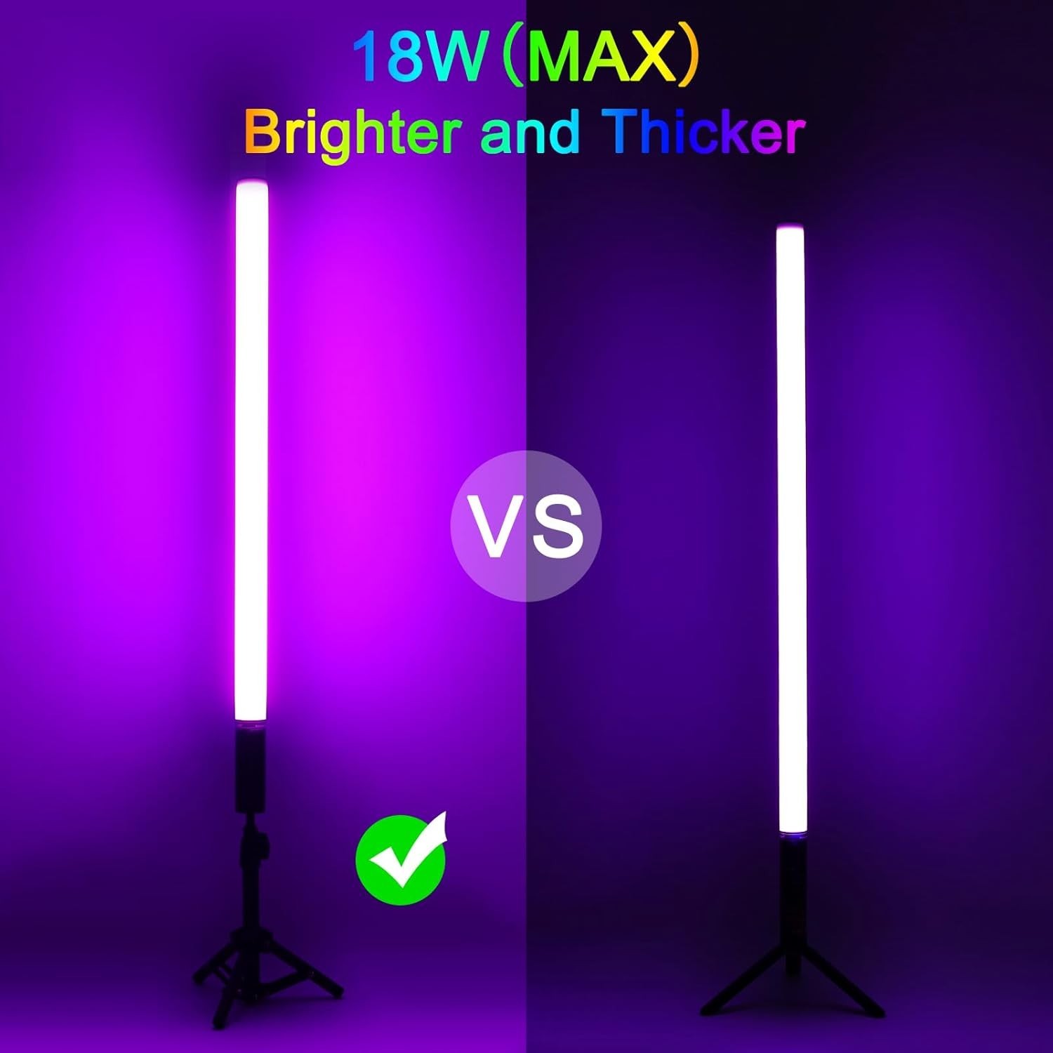 4 Pack RGB Tube Light with Tripod, Battery Powered 18W 4ft LED Video Light, Port