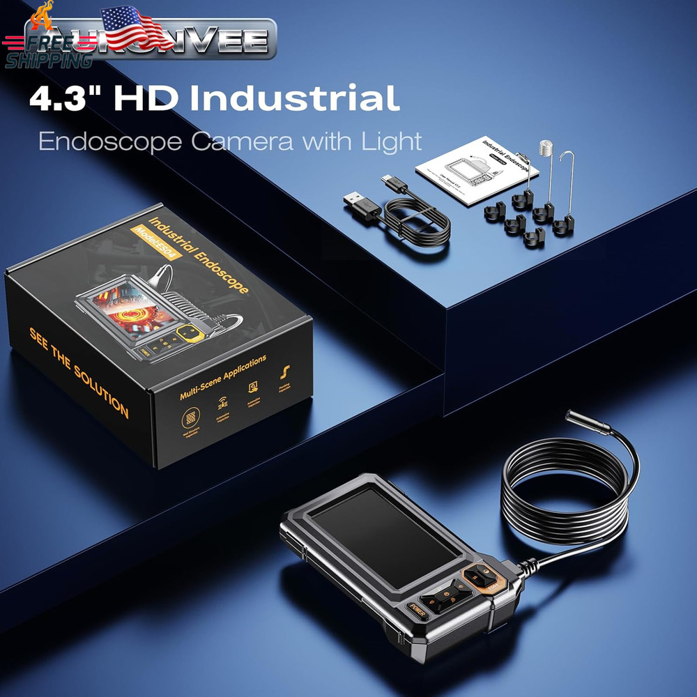 Endoscope Camera with Light, 1920P HD Borescope Inspection Camera with 4.3" IPS