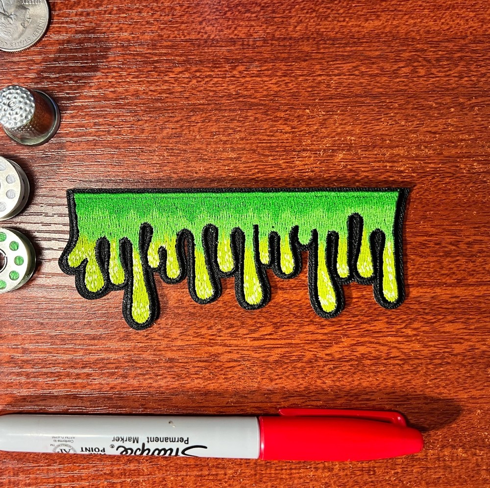 Pocket Slime Patch Toxic Ectoplasm Goth Punk Emo Woven Iron On 2x4.5"