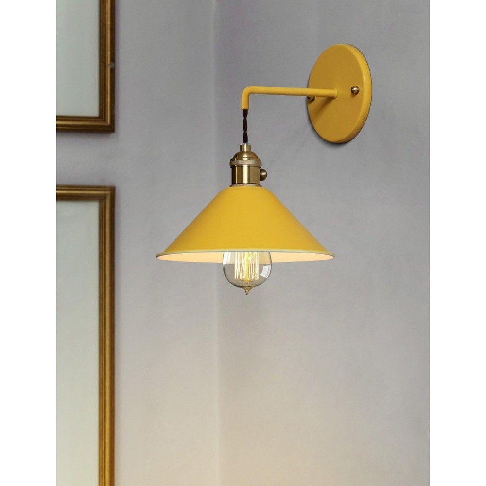 Industrial Modern Wall Sconce Yellow Metal Wall Lamp E26 Socket with Switch