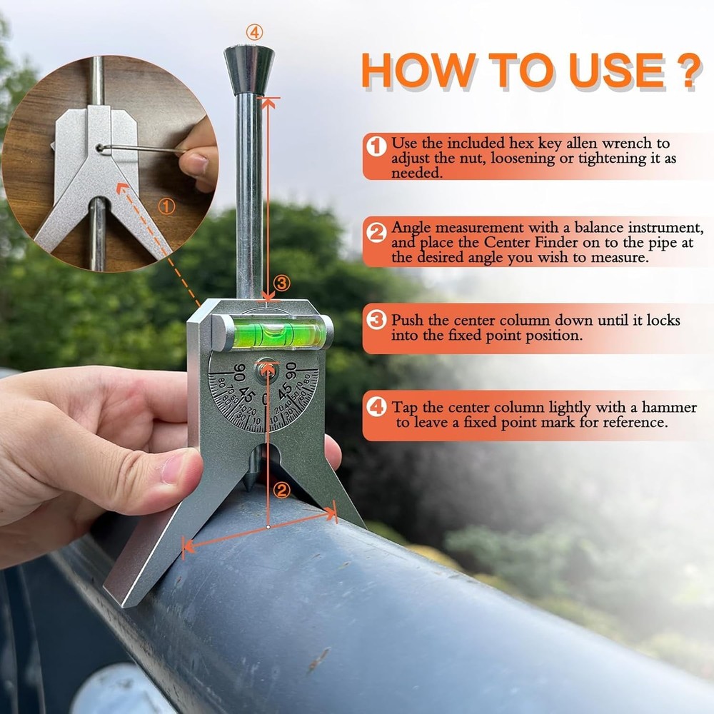 Upgraded Pipe Center Finder, Measure Pipe Diameter, Pipefitter Tools With Center