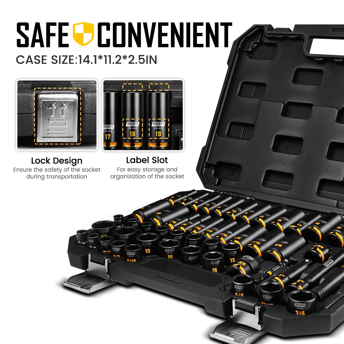 3/8'' inch Impact Socket Set, 50PCS SAE (5/16 to 3/4 inch) and Metric (8mm-22mm)