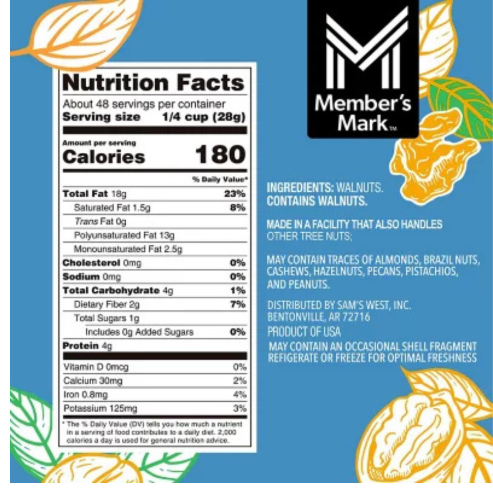 2 PACK - Member's Mark Natural Shelled Walnuts 3 lbs (Total 6 lbs)