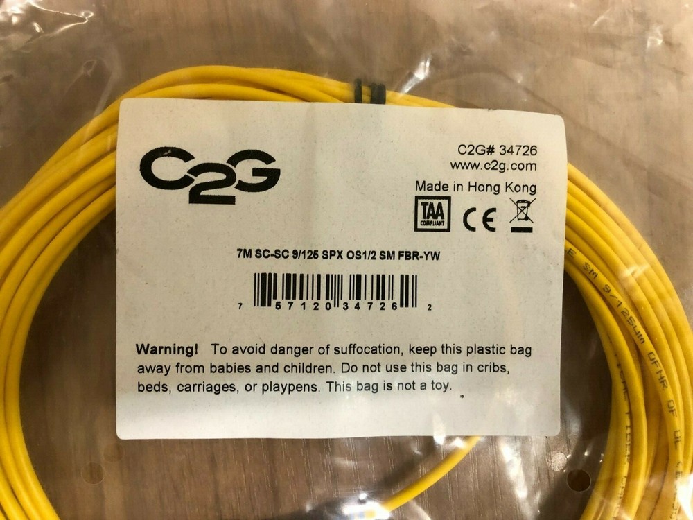 C2G # 34726 7m SC/SC Simplex 9/125 Single-Mode Fiber Patch Cable - Yellow