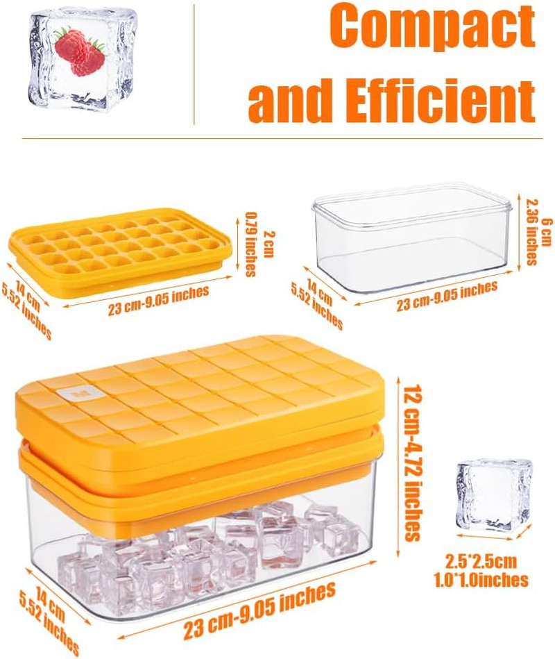 Ice Cube Tray with Lid&Bin, Ice Cube Mold with 56 Cubes, Stackable Ice Trays for