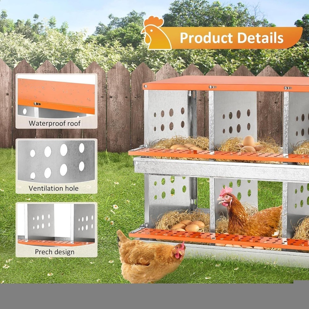 Chicken Nesting Box 10 Holes Metal Poultry Brooding Box Automatic Egg Rollout
