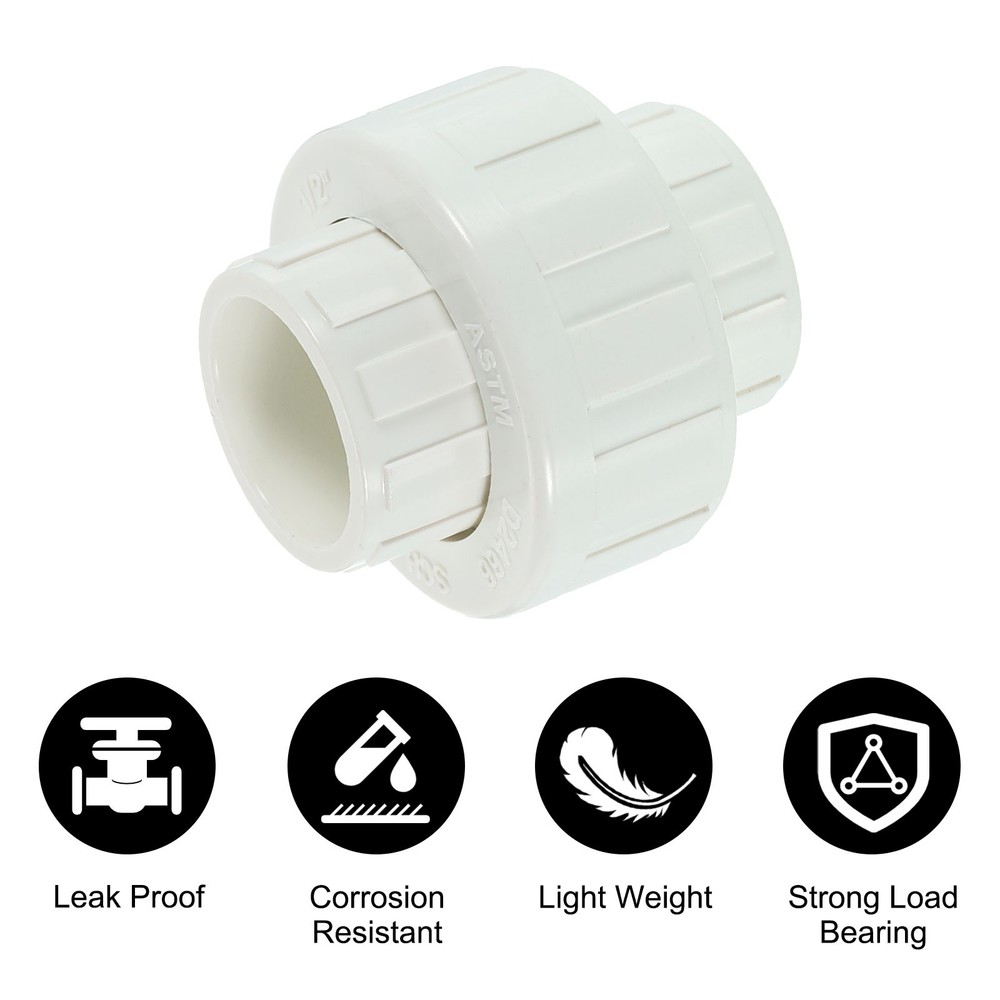 6Pcs 1/2" UPVC Union Coupling Pipe Fitting, UPVC Union Coupling Adapter, White