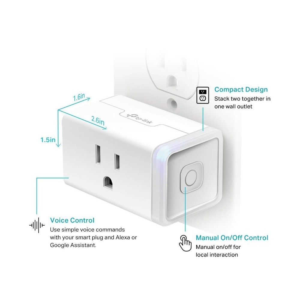 Hands-Free Smart Wi-Fi Plug - Works with Alexa & Google, Remote Control, 2-Pack