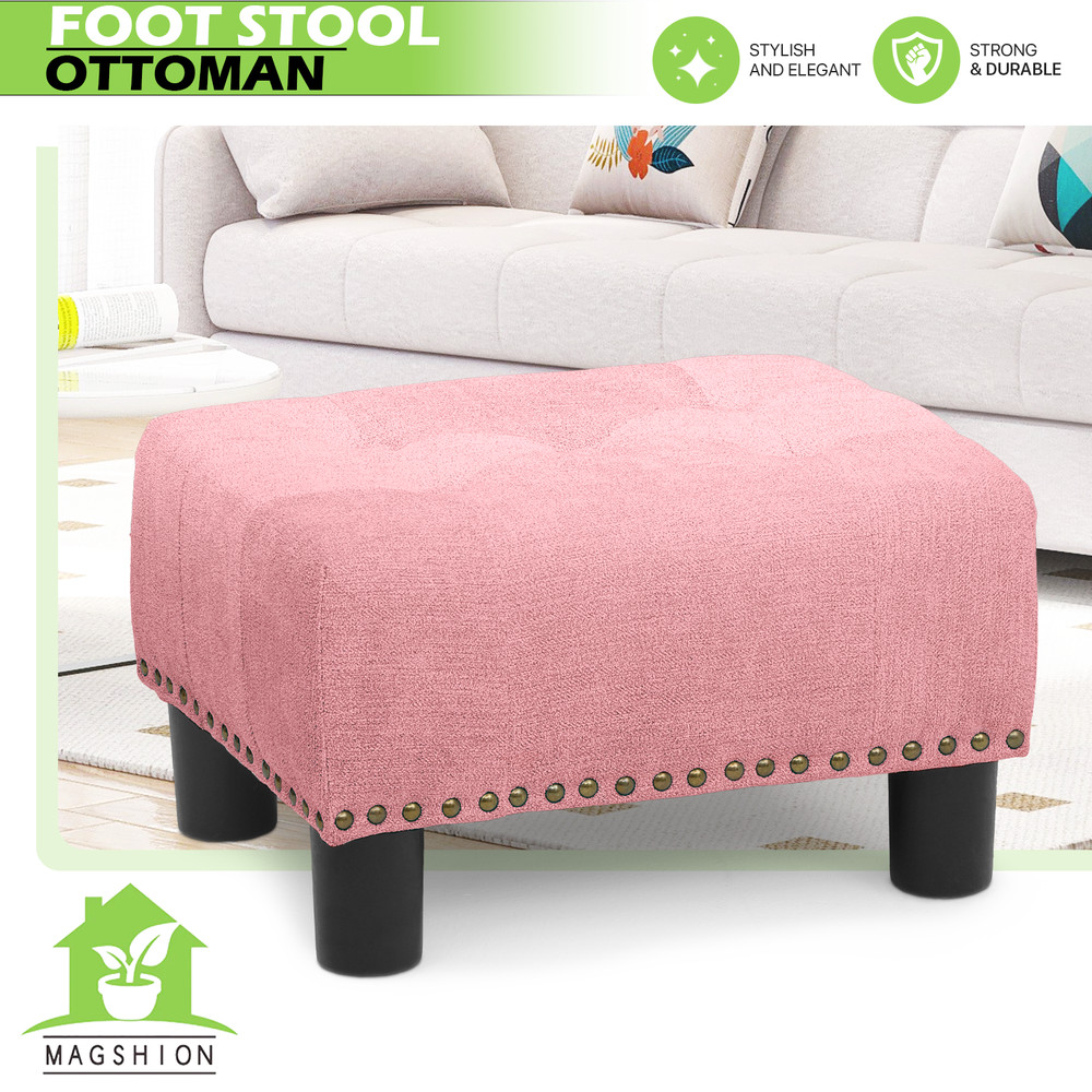 15" Rectangular Fabric Ottoman Classic Cube Upholstered Pink Lift Top Footstool