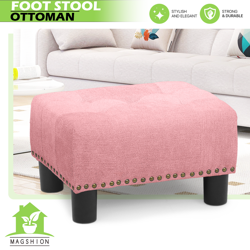 15" Rectangular Fabric Ottoman Classic Cube Upholstered Pink Lift Top Footstool