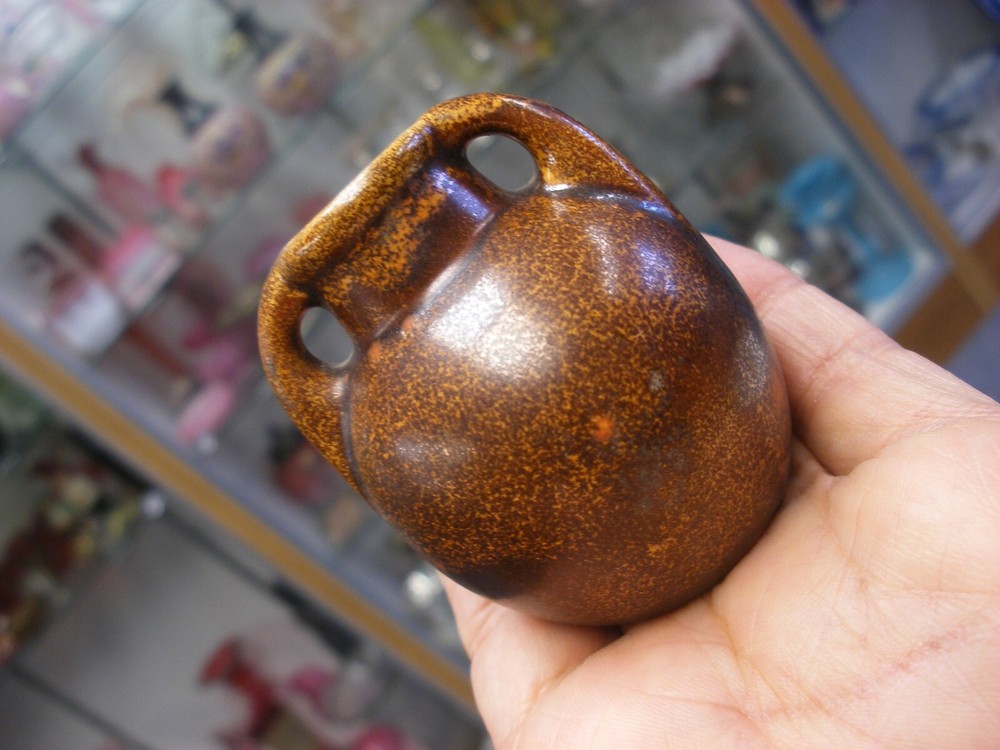 Vintage Primitive Miniature Stoneware 2 1/2" Two Handled Storage Jar