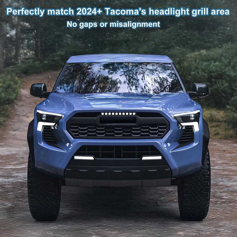 Front Side Grille Patch Decor Compatible with 2024 2025 2026 Black, Black