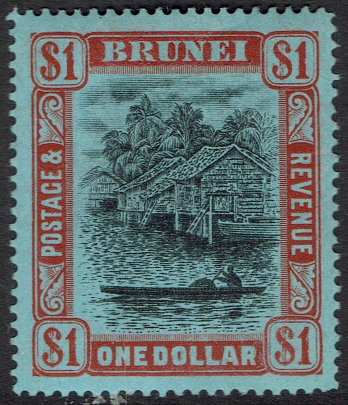 BRUNEI 1908 RIVER VIEW $1 WMK MULTI CROWN CA